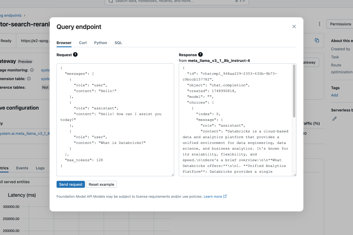 MLflow model serving screenshot