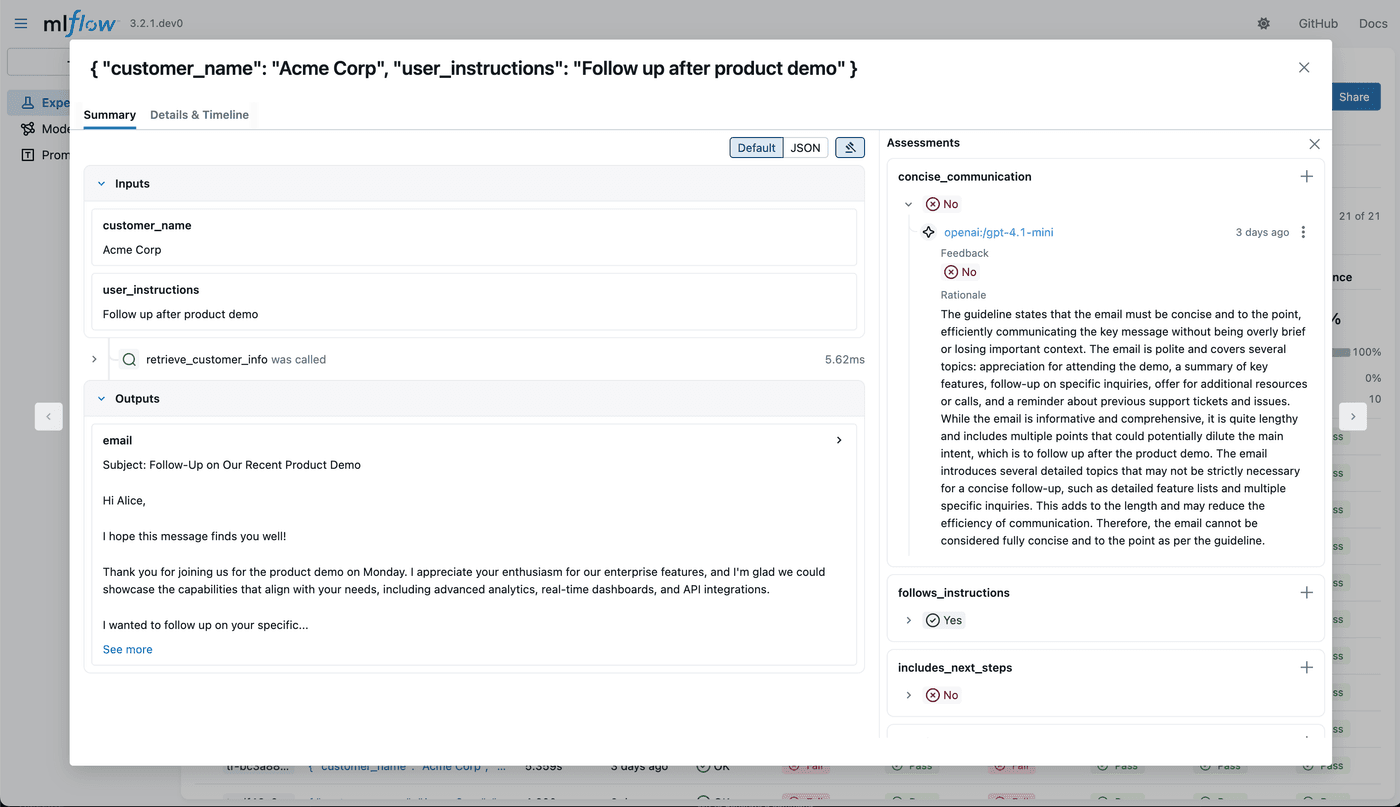 Trace viewer with assessments side-panel