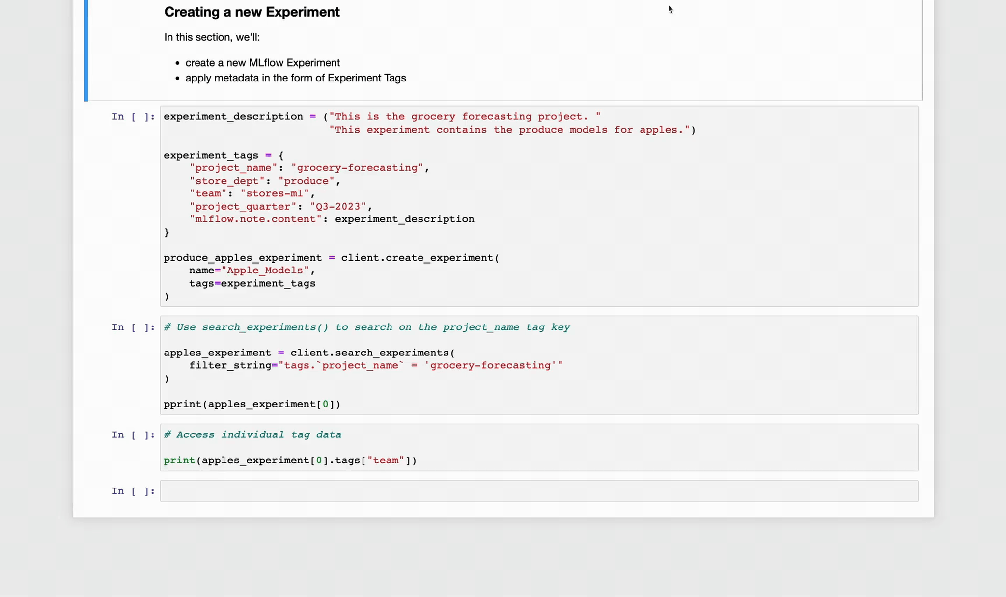 Creating a new Experiment
