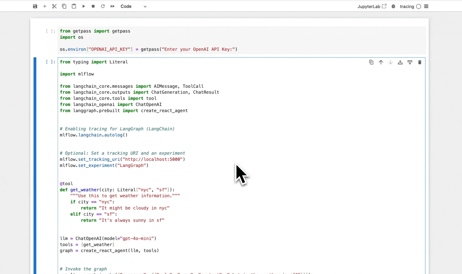 LangChain Tracing via autolog