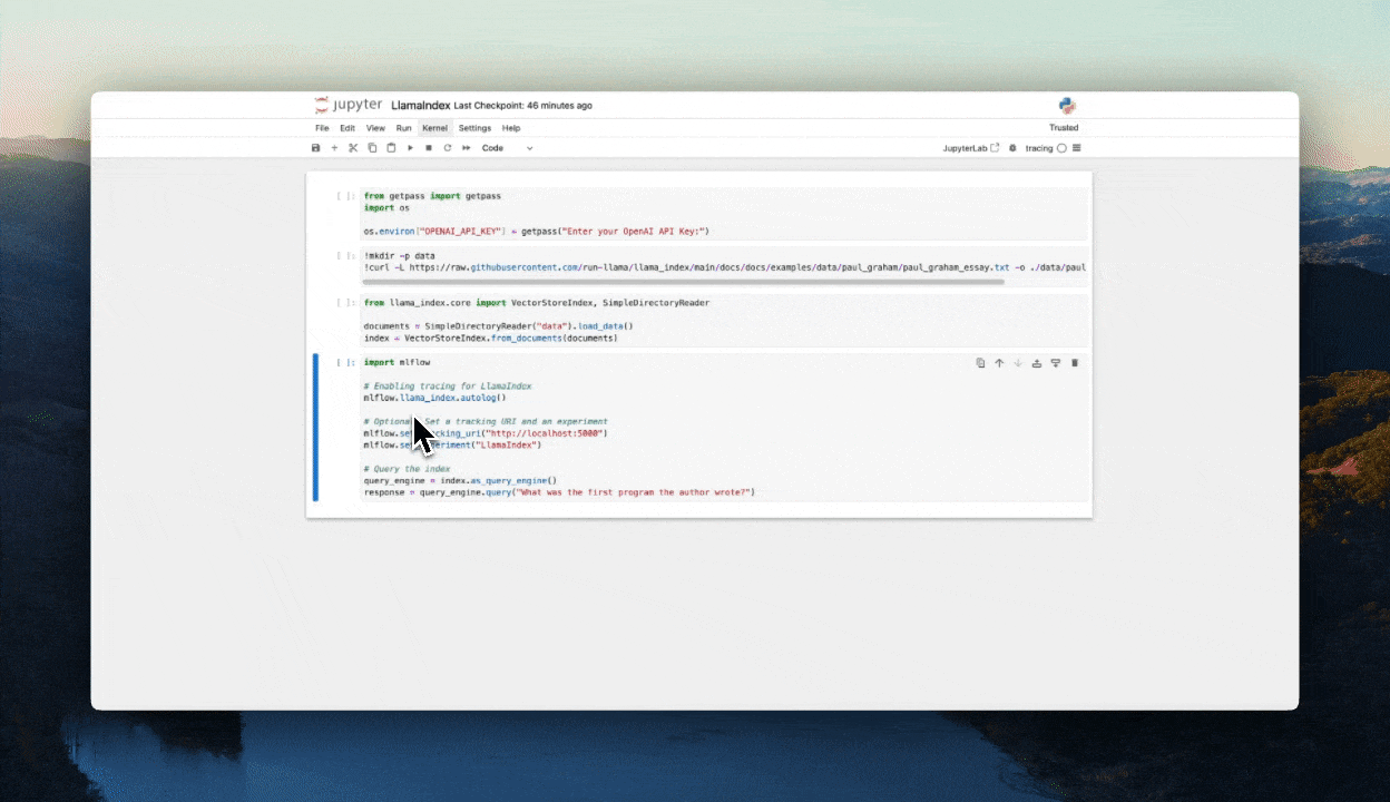 LlamaIndex Tracing via autolog
