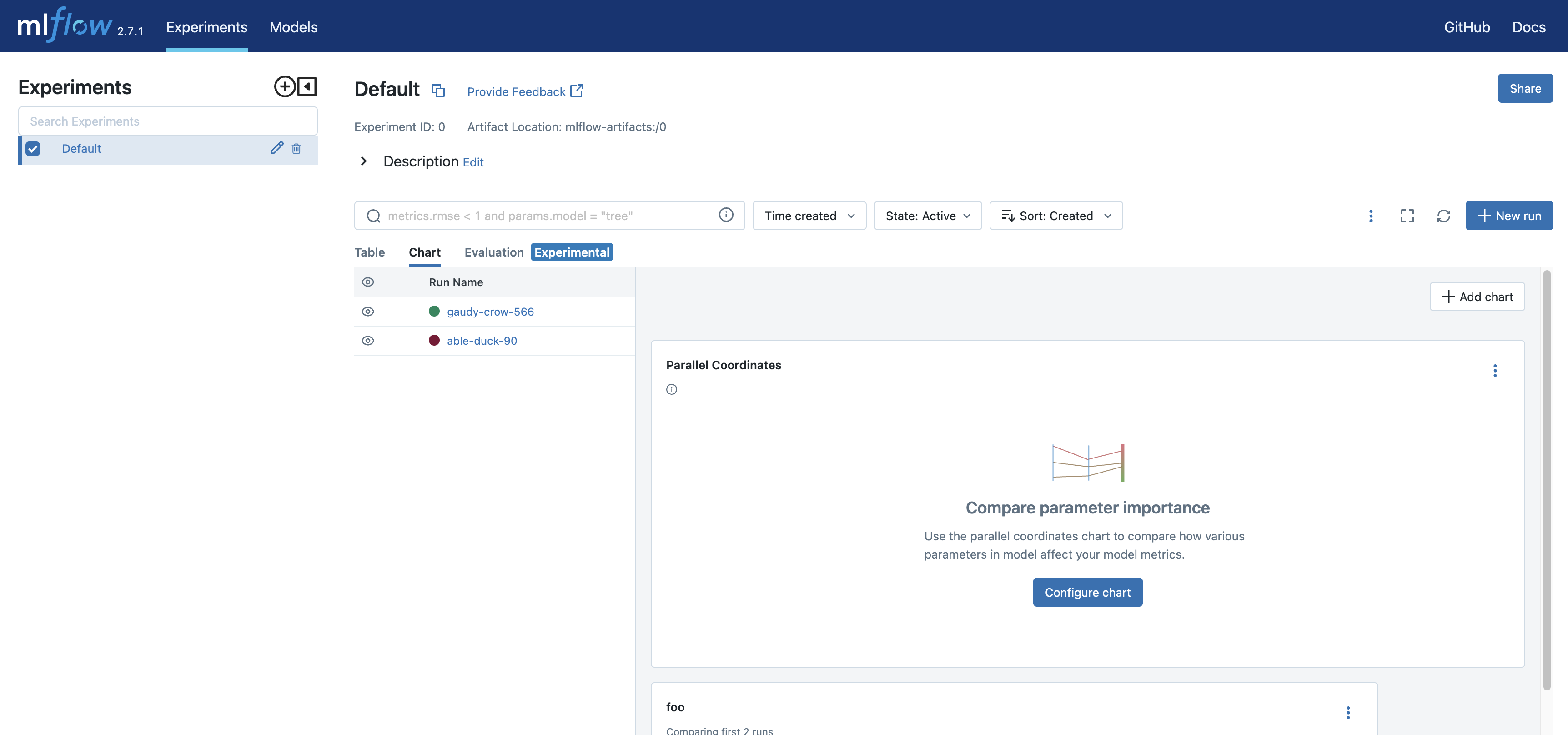 Landing page of OSS MLflow server