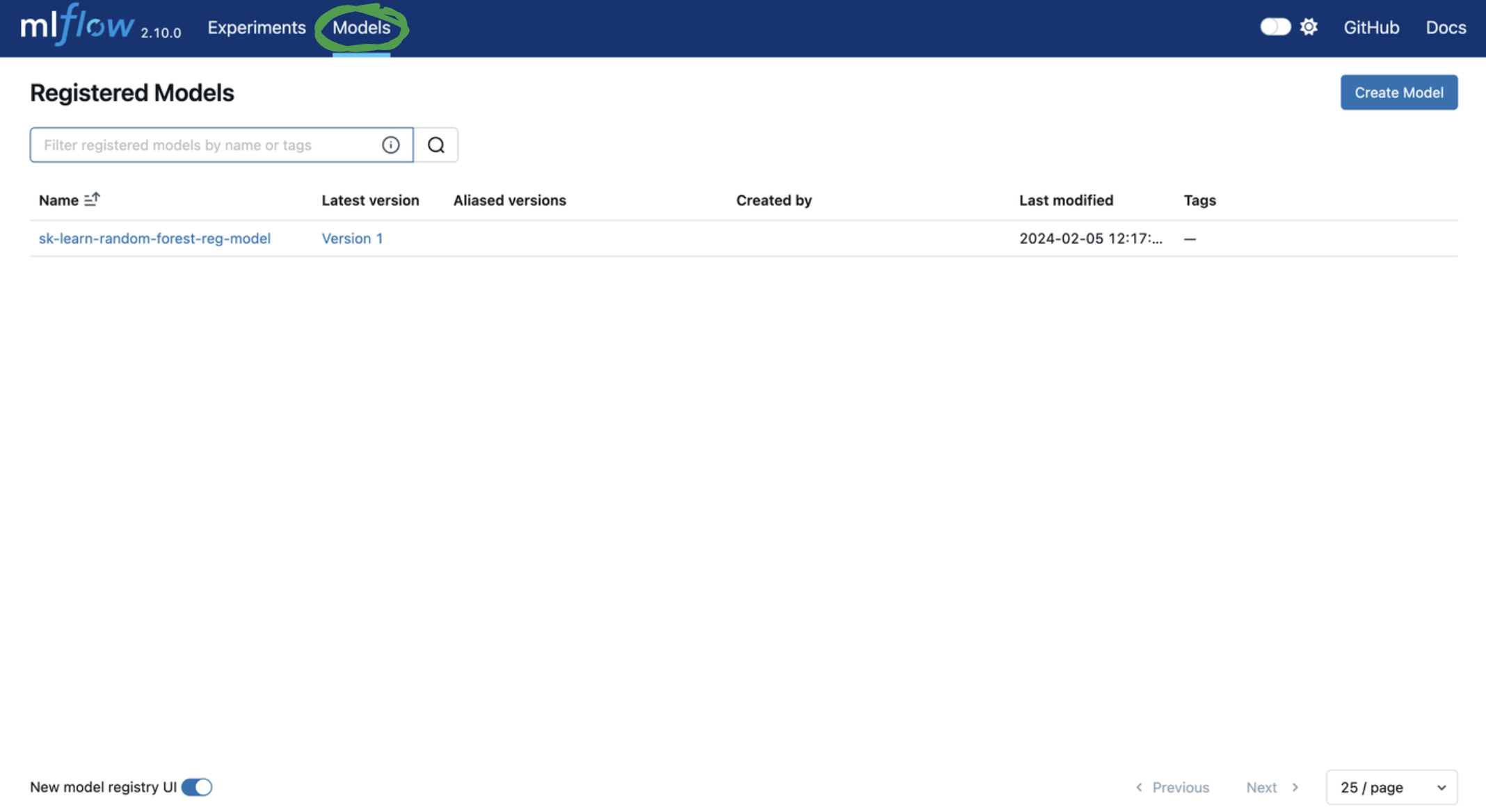 Model information from the mlflow
ui.