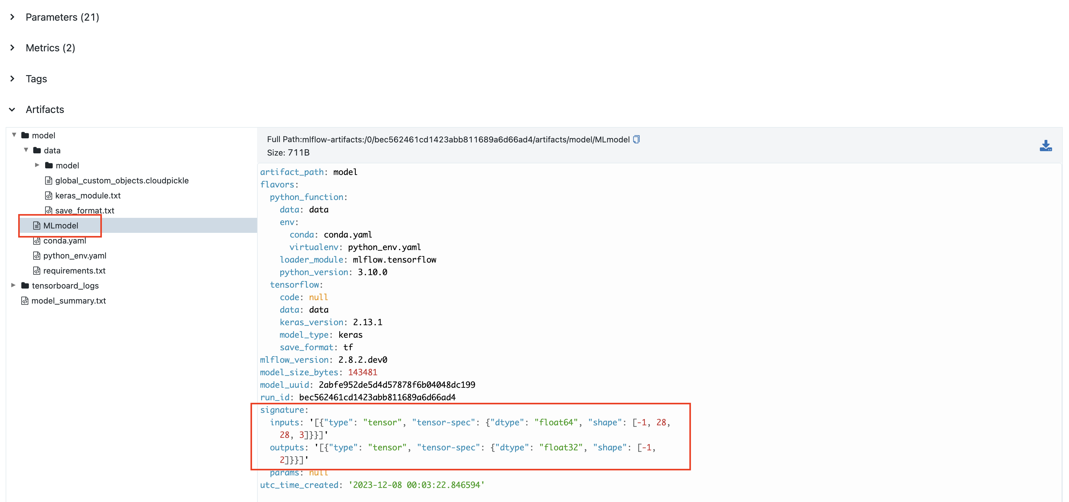 TensorFlow Model Signature