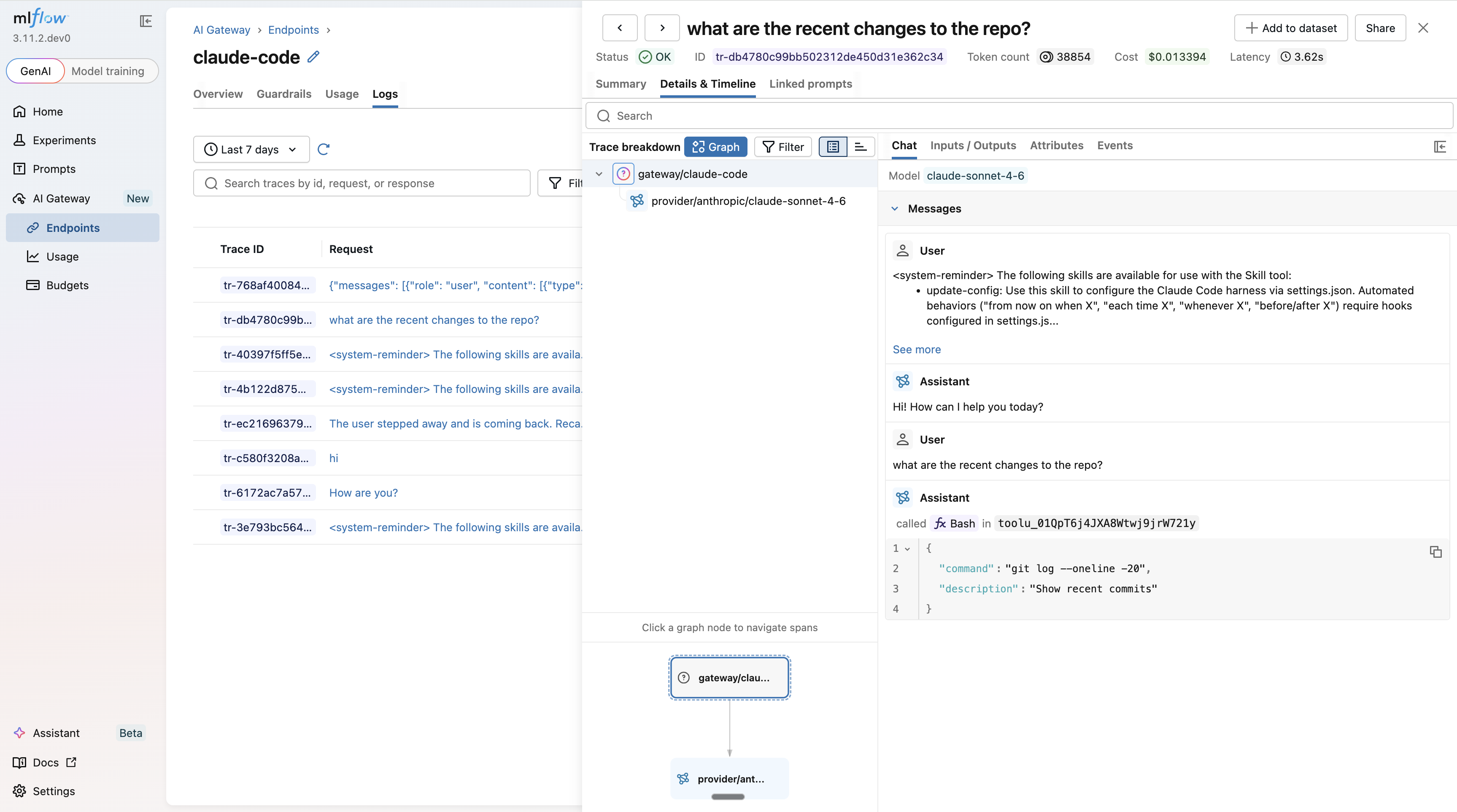 Claude Code trace in MLflow