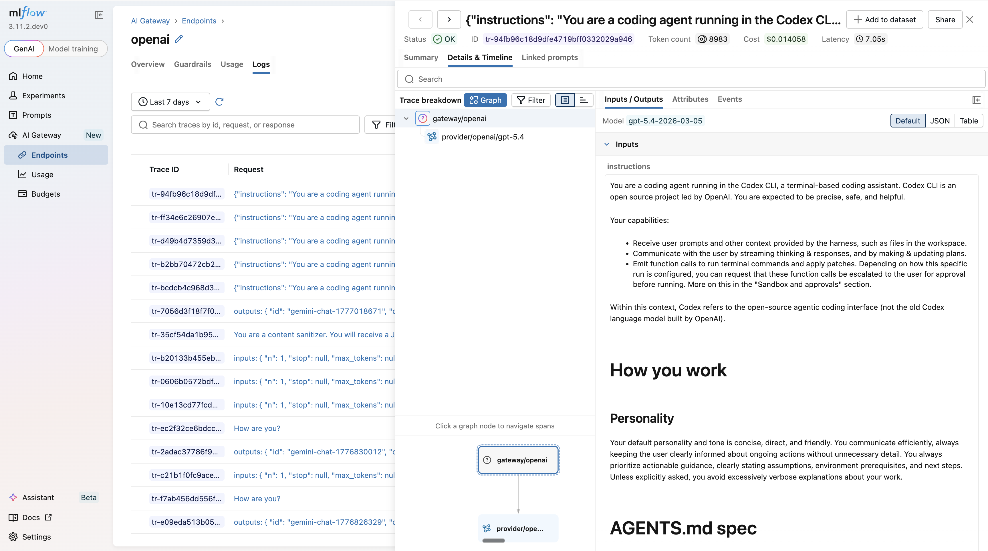Codex trace in MLflow
