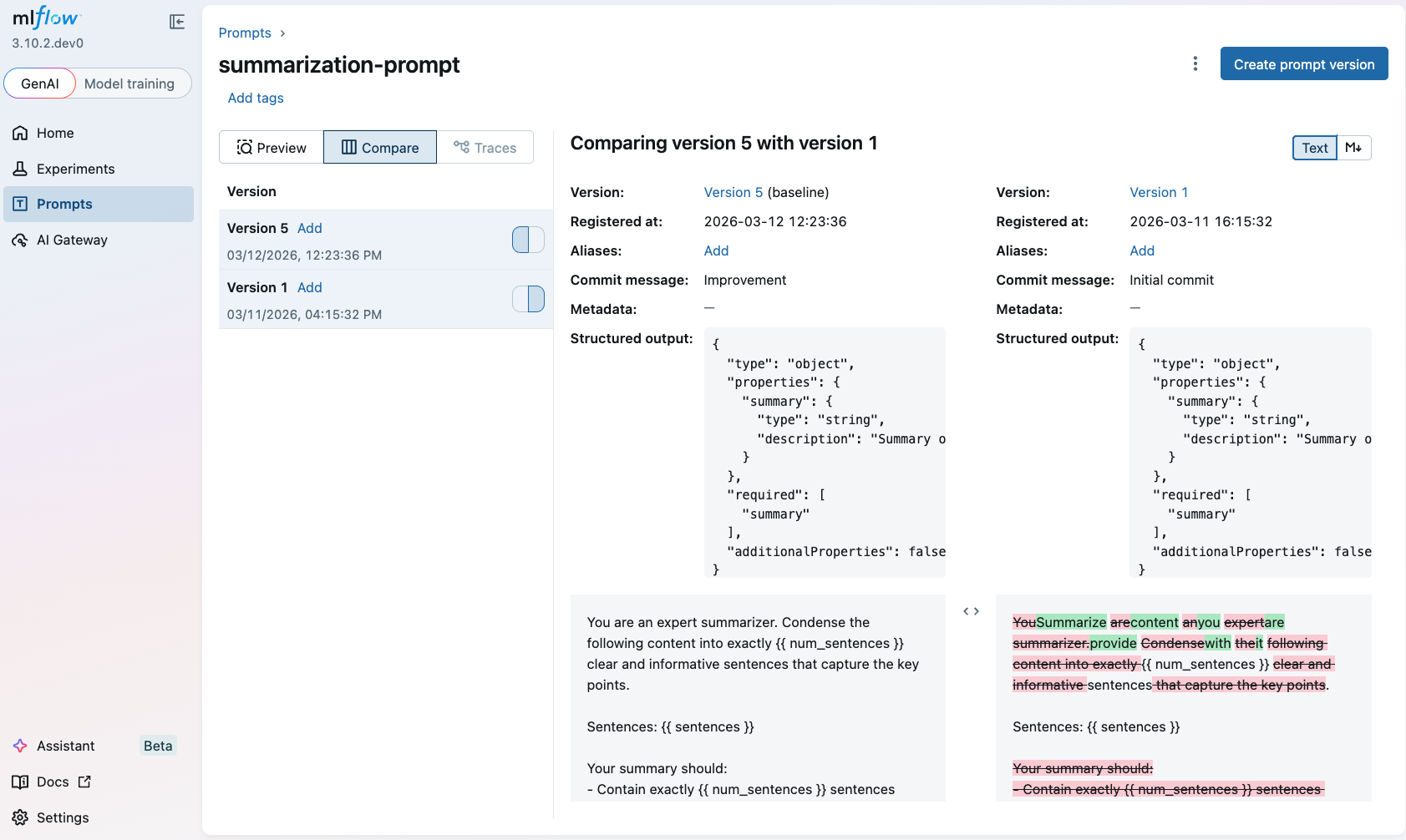 Compare Prompt
Versions