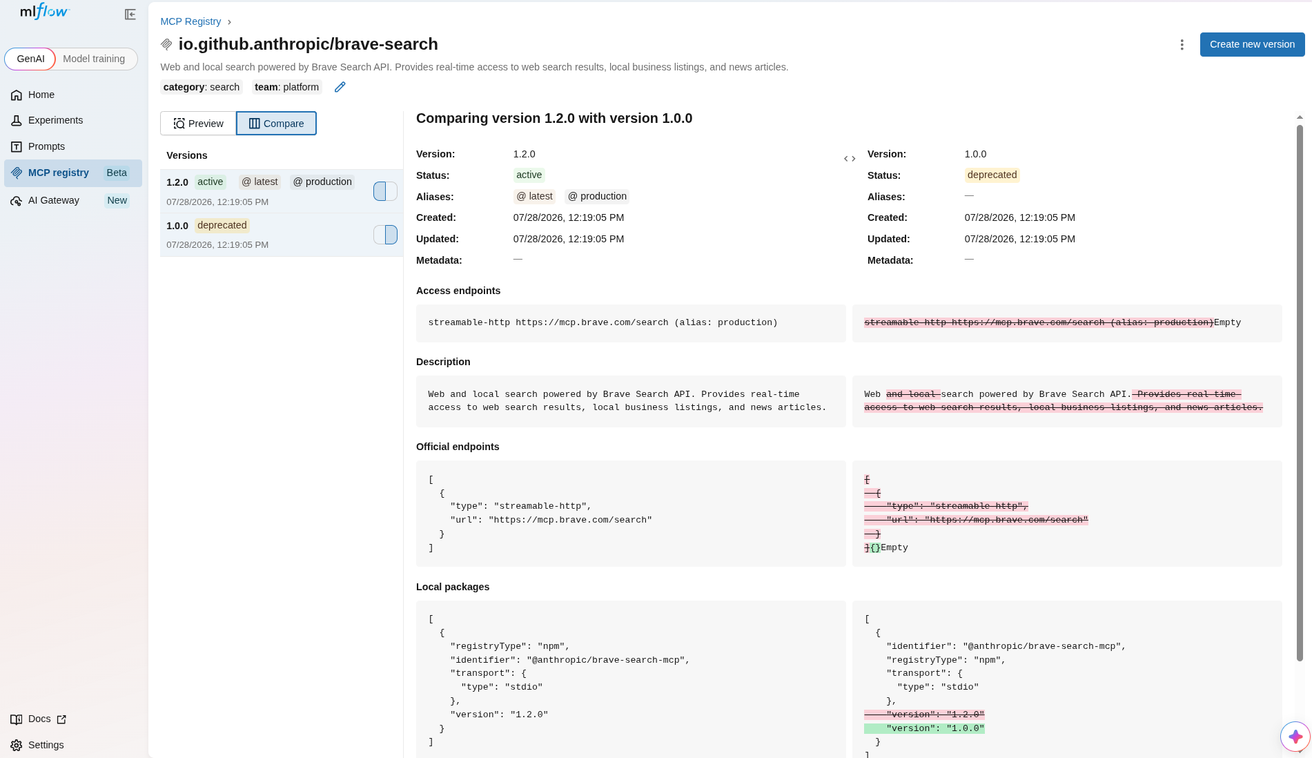 Compare MCP Server Versions