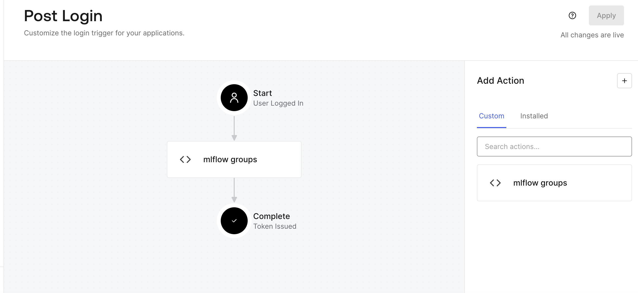 custom action setting