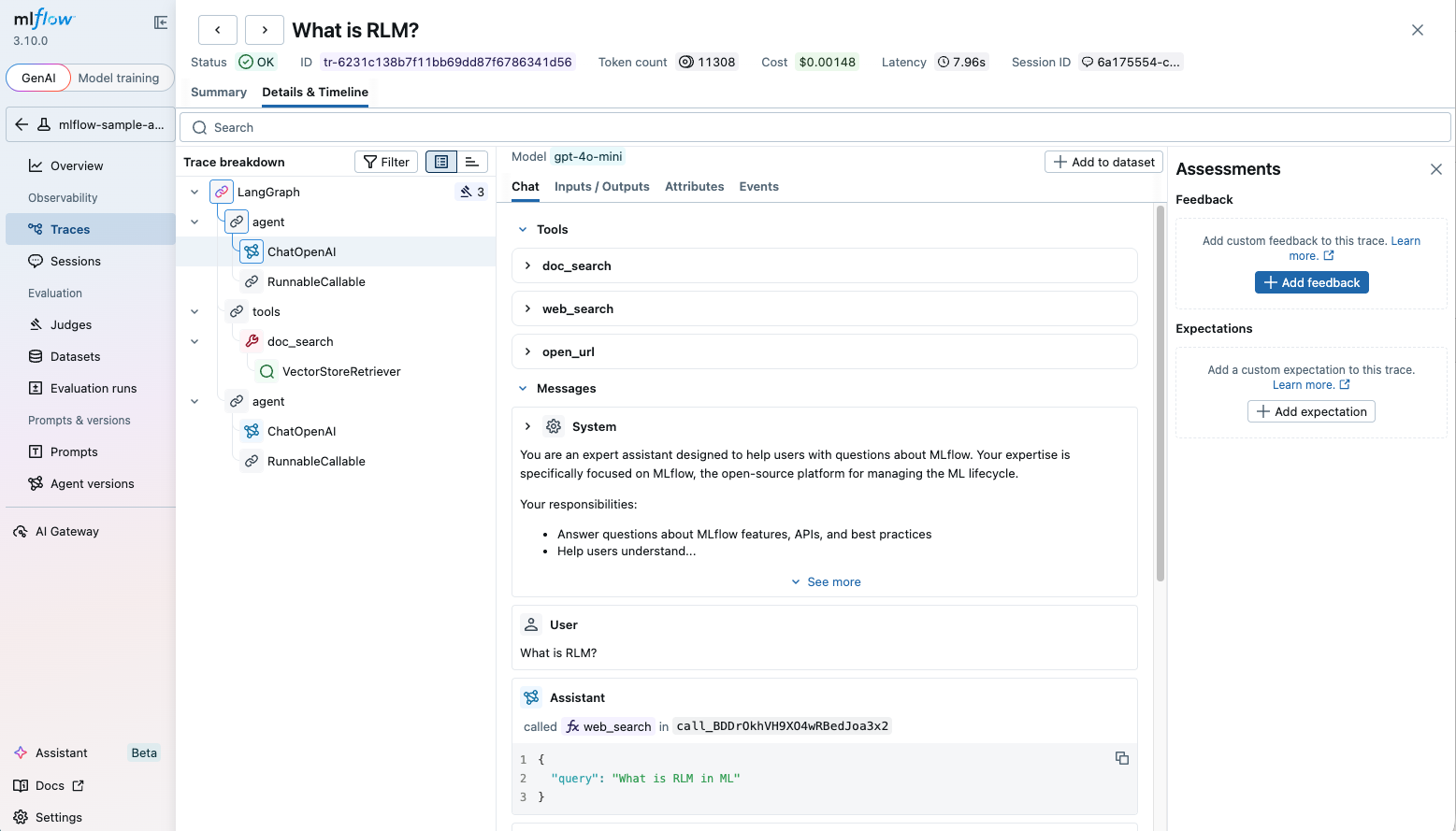Browsing single trace