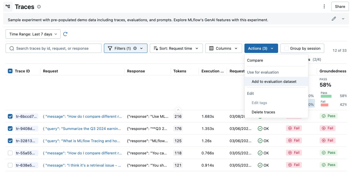 Adding traces to evaluation dataset