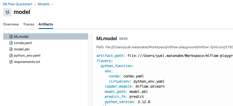 MLflow UI Model detail page